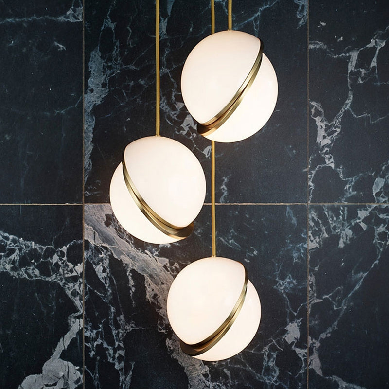 Frosted White Glass Hanging Lamp - Brass Postmodern Single-Bulb Pendant (8/10/12)