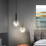 Postmodern Hanging Light: Ball Bedroom Pendant With Clear Water/White Glass & 1 Bulb In Black/Gold
