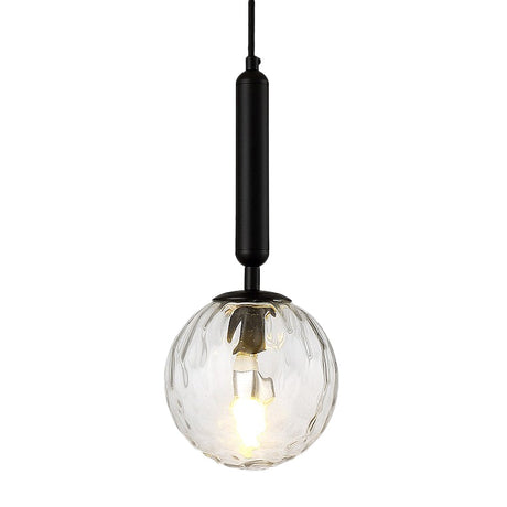Postmodern Hanging Light: Ball Bedroom Pendant With Clear Water/White Glass & 1 Bulb In Black/Gold