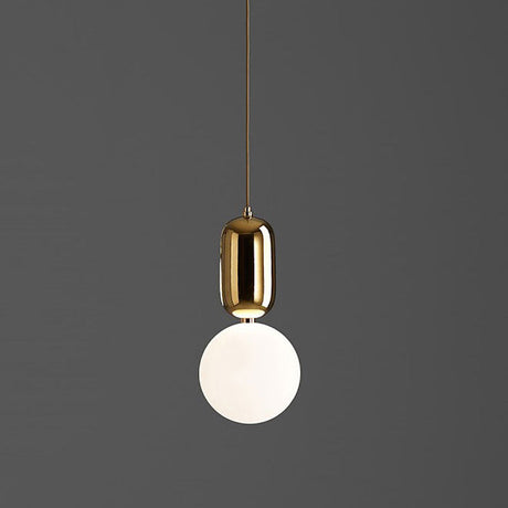 Postmodern 1-Light Pendant Lamp With Milky Ball Glass Shade - White/Gold Capsule Ceiling Hang