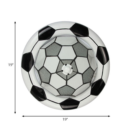 Tiffany Style Glass Football Shade Ceiling Light - Flush Mount In White For Childs Bedroom