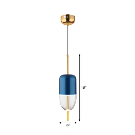 Blue Jar Pendant Ceiling Light With Clear Bottom Glass Shade - Postmodern Style