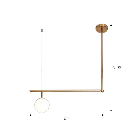 Gold Minimalist Pendant Lamp With Angled Bar And Opal Glass Shade