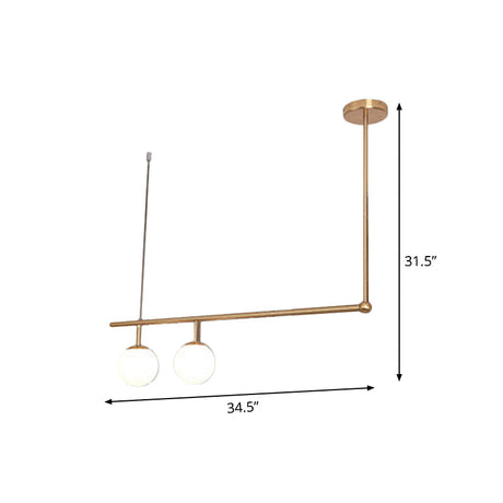 Gold Minimalist Pendant Lamp With Angled Bar And Opal Glass Shade