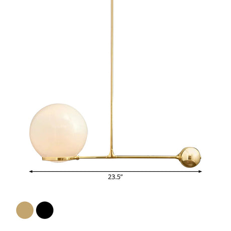 Globe Hotel Ceiling Suspension Lamp - Frosted White Glass Postmodern Drop Pendant In Black/Gold