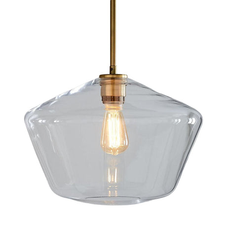 Postmodern Clear Glass Pendant Light In Gold For Restaurants - 1-Light Gyro/Gem/Diamond Design