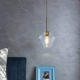 Postmodern Clear Glass Pendant Light In Gold For Restaurants - 1-Light Gyro/Gem/Diamond Design / A