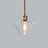 Postmodern Clear Glass Pendant Light In Gold For Restaurants - 1-Light Gyro/Gem/Diamond Design