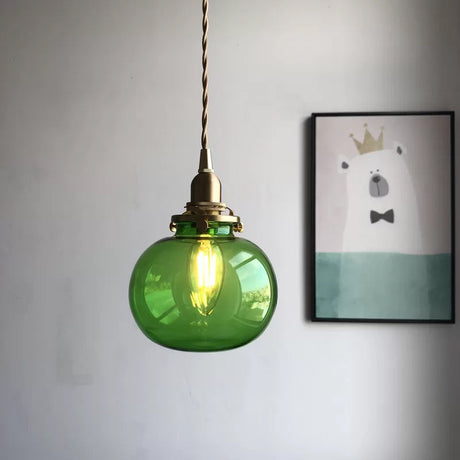 Modern Brass Pendant Light With Elliptical Blue/Clear/Green Glass Shade For Dining Room Ceiling