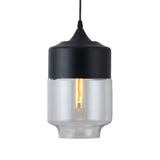 Modern Black Pendant Lamp With Jar Clear Glass Shade - 1-Light Restaurant Down Lighting