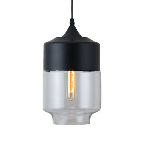 Modern Black Pendant Lamp With Jar Clear Glass Shade - 1-Light Restaurant Down Lighting