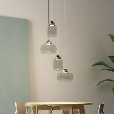 Modern Smoke Grey Glass Ellipse Pendant Light For Living Room With Warm/White/Natural Lighting Gray