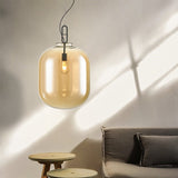 Modern Black Ovale Ceiling Pendant Light Fixture - 1 Bulb Smoke Grey/Amber Glass Sizes 9.5/14/17