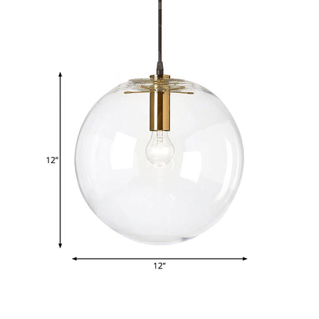 Minimalist Clear Glass Bubble Ball Pendant Light 1-Light Brass Ceiling Lamp 8/12 Dia