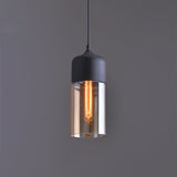 Clear Glass 1-Light Cylinder Pendant Lamp | Simplicity Suspension In Black