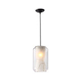 Modern White Pendant Light With Faux Marble And Clear Glass Shade