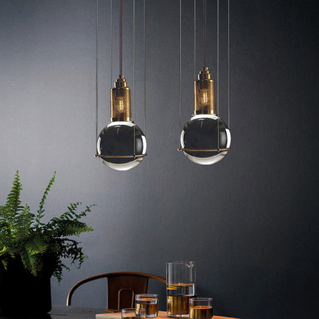 Postmodern Gold Ball Pendant Ceiling Light With Clear Glass And Mesh Top