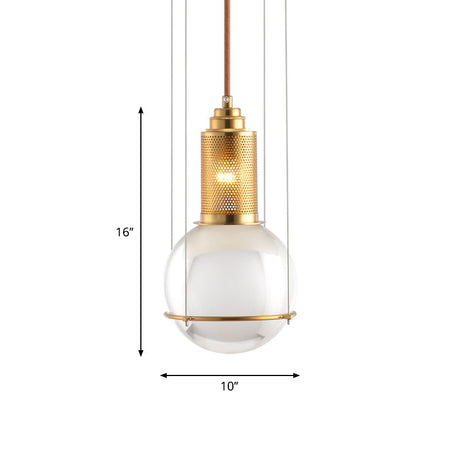 Postmodern Gold Ball Pendant Ceiling Light With Clear Glass And Mesh Top
