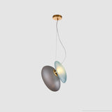Modern Brass Pendant Light With Glass Shade - Set Of 2 Bulbs Pebble Accent In Light-Blue/Cream