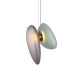 Modern Brass Pendant Light With Glass Shade - Set Of 2 Bulbs Pebble Accent In Light-Blue/Cream