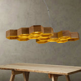 Modern Beehive Wooden Chandelier For Dining Rooms - 6-Light Pendant In Brown