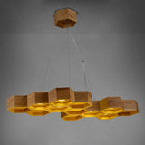 Modern Beehive Wooden Chandelier For Dining Rooms - 6-Light Pendant In Brown
