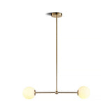 Minimalist Gold Bar Pendant Light With Orb White Glass Shade - Modern Chandelier