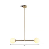 Minimalist Gold Bar Pendant Light With Orb White Glass Shade - Modern Chandelier