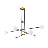Postmodern Black 3-Arm Chandelier Light With 6 Bulbs And Milky Glass Shade