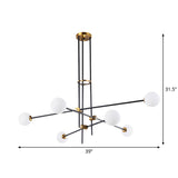Postmodern Black 3-Arm Chandelier Light With 6 Bulbs And Milky Glass Shade