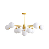 Modern Iron Chandelier | 9-Light Black/Gold Pendant With Opal Glass Shade