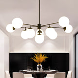 Modern Iron Chandelier | 9-Light Black/Gold Pendant With Opal Glass Shade 11 / Black