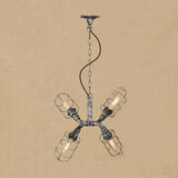 Coastal Style 4-Light Caged Hanging Chandelier Pendant In Bronze/Antique Silver Wrought Iron Aged