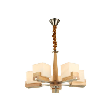 Nordic Acrylic Chandelier - Cubic 3/5/8-Head Pendant Lamp For Dining Room Wood Chain-Hang/Flushmount