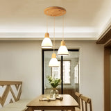 Nordic Ivory Glass 3-Head Cluster Pendant Bell/Bowl/Barrel Hang Lamp For Dining Room