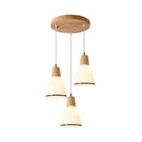 Nordic Ivory Glass 3-Head Cluster Pendant Bell/Bowl/Barrel Hang Lamp For Dining Room