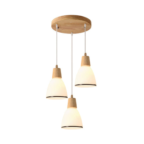 Nordic Ivory Glass 3-Head Cluster Pendant Bell/Bowl/Barrel Hang Lamp For Dining Room