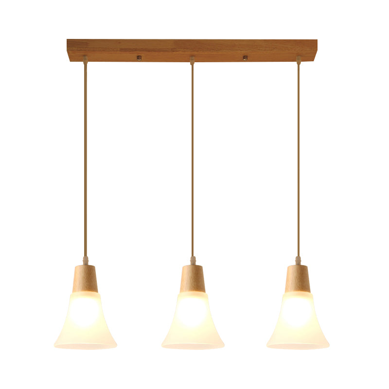 Nordic Ivory Glass 3-Head Cluster Pendant Bell/Bowl/Barrel Hang Lamp For Dining Room