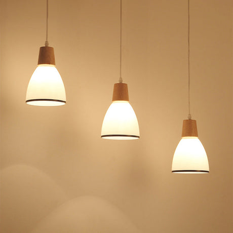 Nordic Ivory Glass 3-Head Cluster Pendant Bell/Bowl/Barrel Hang Lamp For Dining Room