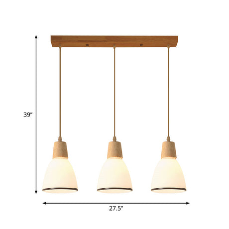 Nordic Ivory Glass 3-Head Cluster Pendant Bell/Bowl/Barrel Hang Lamp For Dining Room