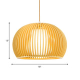 Modern Half-Globe Wooden Pendant Light - 13/18 W Inner Shade Dining Table Suspension
