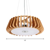 Modern Dining Room Pendant Light - Single-Bulb Hanging Lamp With Wooden Drum Cage