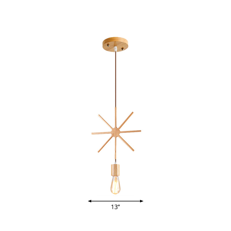 Simplicity Wooden Pendant Light - Square/Round/Triangle Shape Beige 1 Bulb Ideal For Dining Room