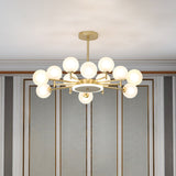 Contemporary Black/Gold Starburst Chandelier | Opal Frosted/Clear Glass Suspension Lighting For
