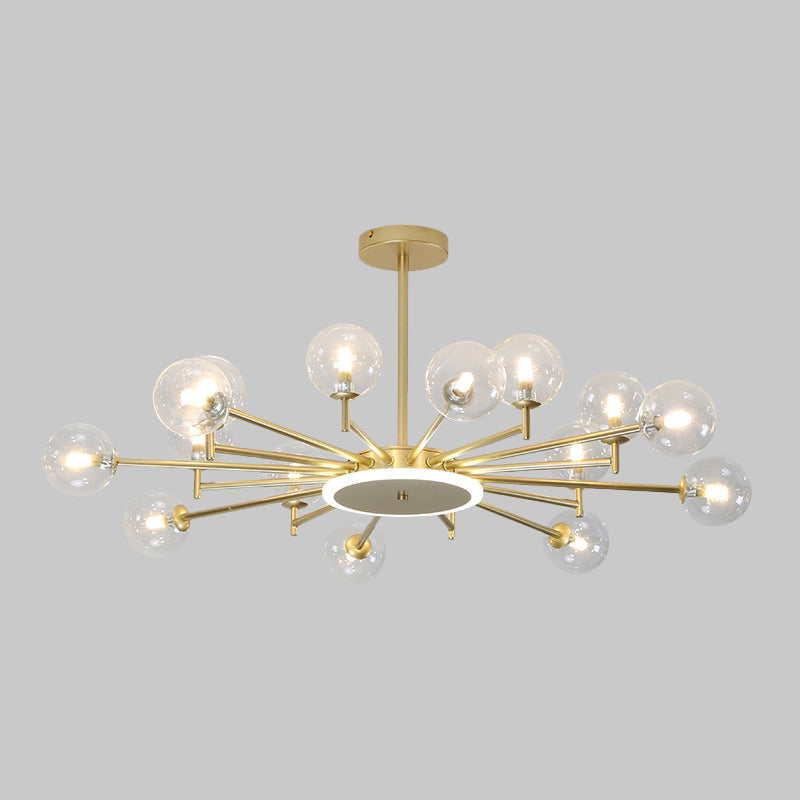 Contemporary Black/Gold Starburst Chandelier | Opal Frosted/Clear Glass Suspension Lighting For