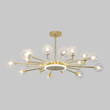 Contemporary Black/Gold Starburst Chandelier | Opal Frosted/Clear Glass Suspension Lighting For