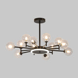 Contemporary Black/Gold Starburst Chandelier | Opal Frosted/Clear Glass Suspension Lighting For