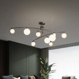 Metallic 6/9-Light Bedroom Chandelier: Elegant 3-Layered Hanging Lamp In Black/Gold With White Glass
