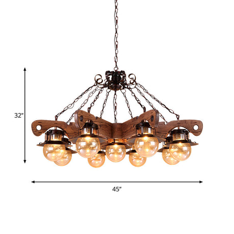 Cognac Seeded Glass Industrial Chandelier In Rust With 5/9 Lights