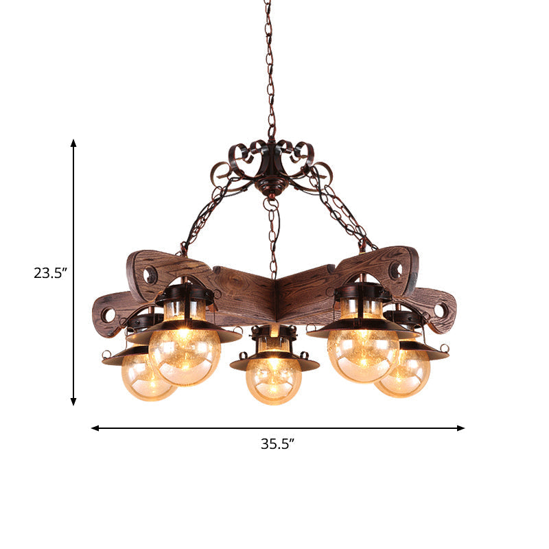 Cognac Seeded Glass Industrial Chandelier In Rust With 5/9 Lights
